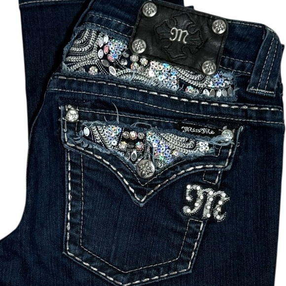 Miss Me Easy Skinny Stretch Jean 28 long rhinestone sequin embellishments - Picture 3 of 9